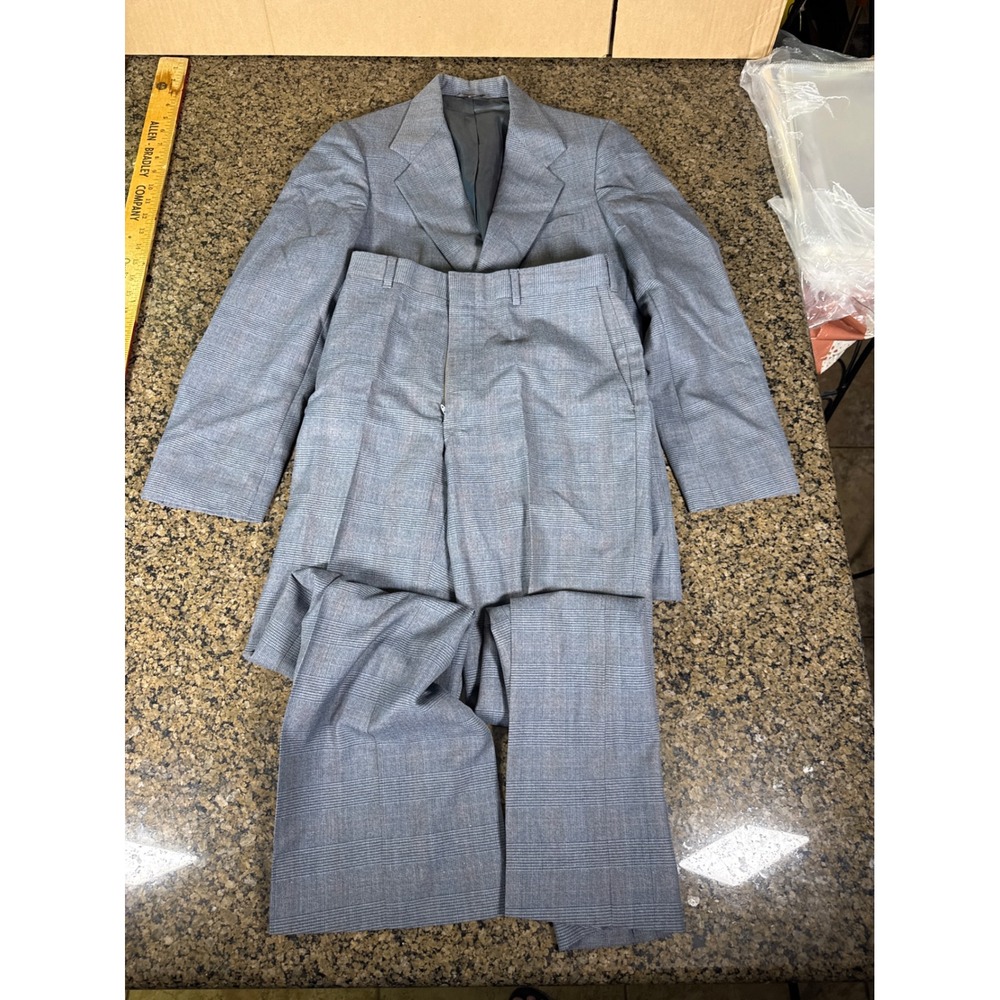 Vintage Kuppenheimer Mens Grey Glen Plaid 2 Piece Suit Blazer Trousers 38R 32x30